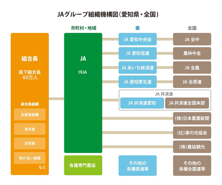 JAグループ組織機構図(愛知県・全国)